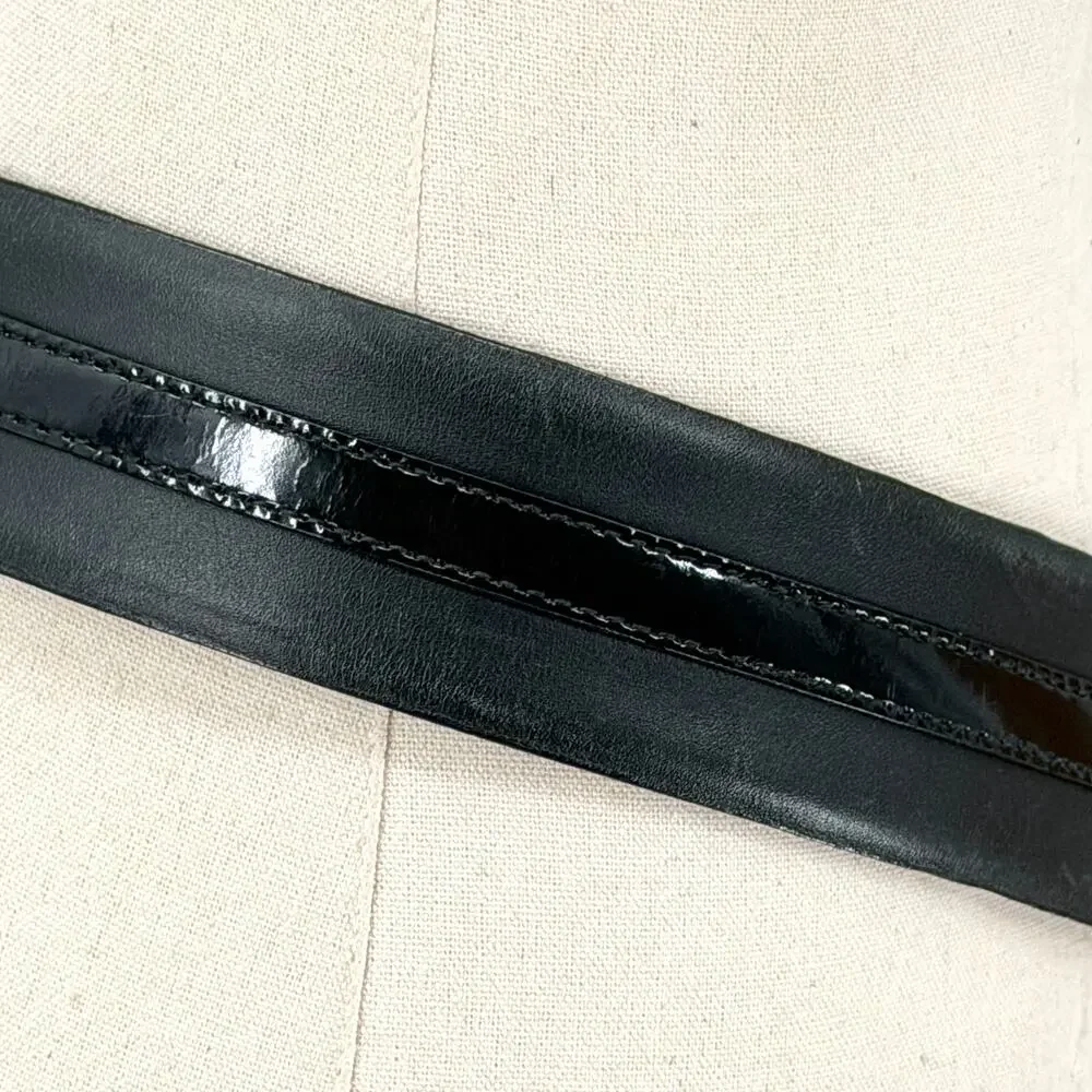 Lauren Ralph Lauren Wide Black Italian Leather O-Ring Adjustable Belt